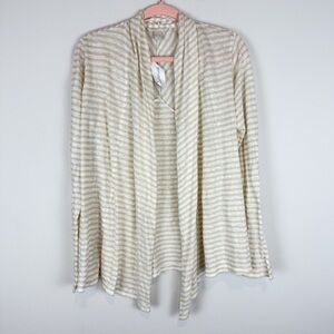 NWT Banana Republic Tan White Striped Linen‎ Blend Lightweight Open Cardigan Med
